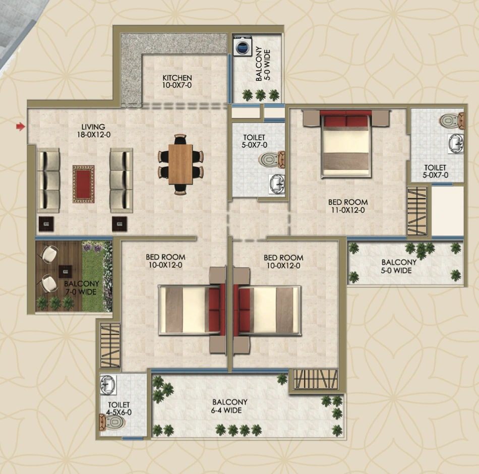 3bhk 991sq.ft