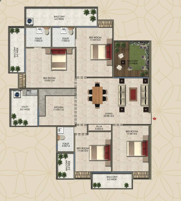 3bhk 1217 sq.ft